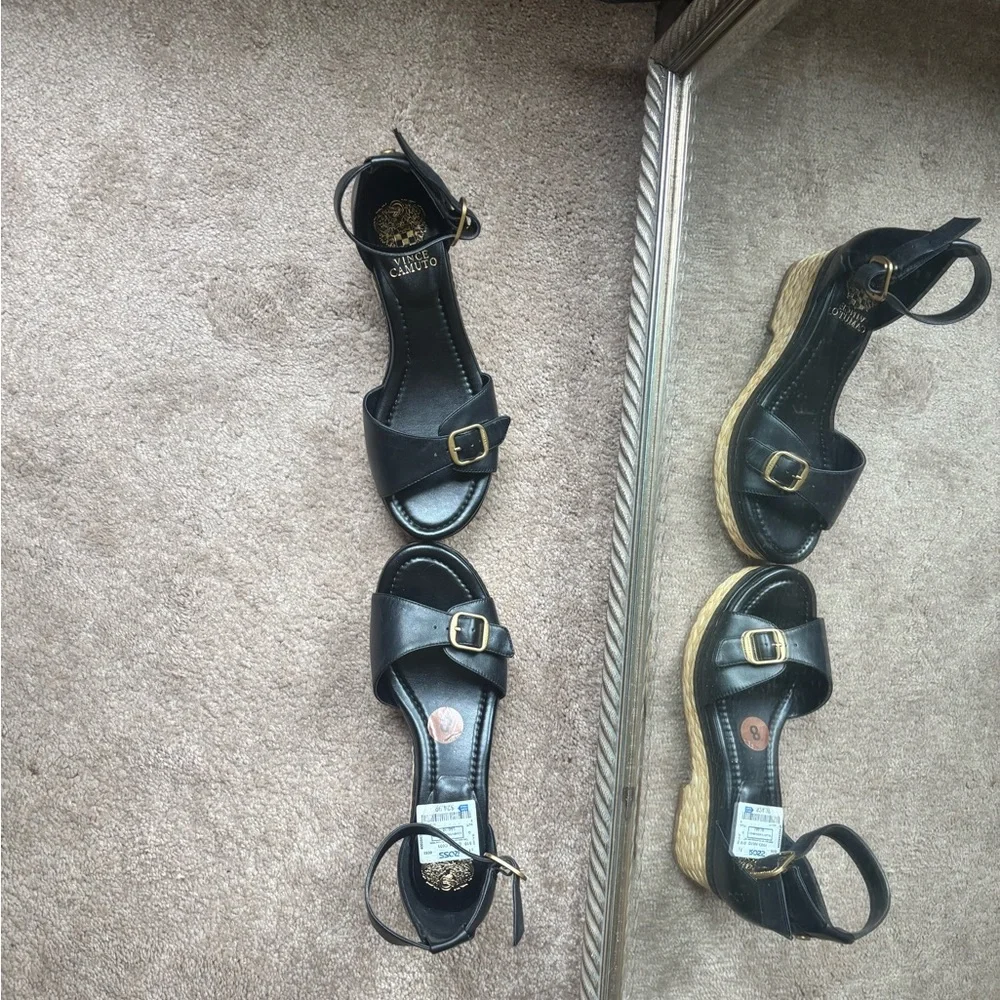 Vince Camuto Black Wedges with Gold Accents - Picture 5 of 5